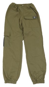 Khaki lehké cuff kalhoty s kapsami Shein