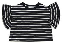 Tmavomodro-bílé pruhované crop tričko s volánky H&M