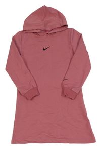 Růžové teplákové šaty s logem a kapucí - Nike