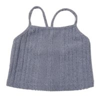Šedomodrý žebrovaný úpletový crop top 