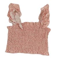 Růžový květovaný crop top se žabičkováním Shein