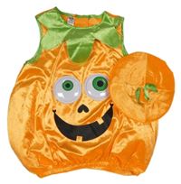 Kostým - 2 set - Oranžová sametová vesta s obličejem + klobouček - Dýně 