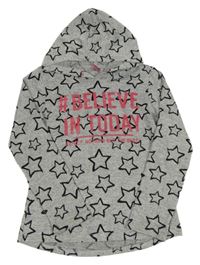 Šedá melírovaná úpletová mikina s hvězdami a kapucí Y.F.K.