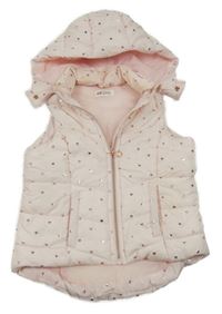 Světlerůžová šusťáková zateplená vesta se srdíčky a kapucí H&M