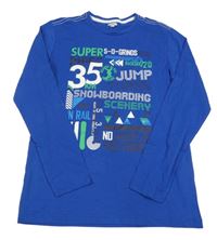 Tmavomodré triko s nápisy