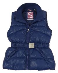 Tmavomodrá šusťáková zateplená vesta s páskem 