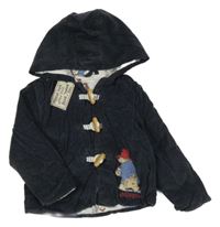 Šedomodrý manšestrový lehce zateplený kabátek s Paddingtonem a kapucí 