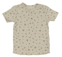 Smetanové květované žebrované tričko H&M