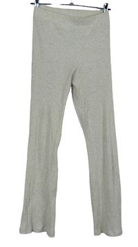 Dámské béžové žebrované pletené zvonové kalhoty H&M