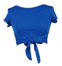 Dámské modré žebrované crop tričko s mašlí 