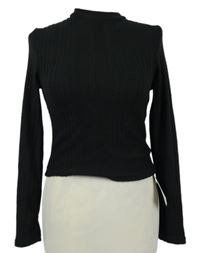 Nové - Dámské černé žebrované úpletové crop triko Shein 