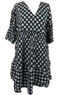 Dámské černo-bílé kostkované lněné šaty Next 