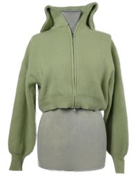 Dámský světlezelený žebrovaný propínací crop svetr s límcem Dazy 