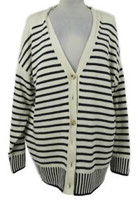 Dámský smetanovo-černý pruhovaný propínací dlouhý svetr Primark