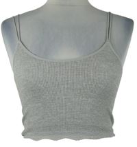 Dámský šedý žebrovaný crop top s krajkovým lemem Primark 