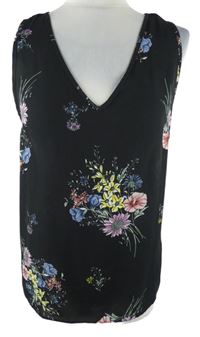 Dámský černý květovaný volný top Primark 