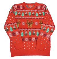 Červený vzorovaný svetr s obrázky 