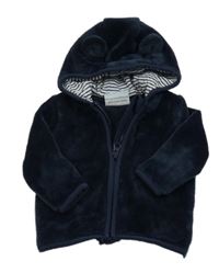 Tmavomodrá chlupatá propínací mikina s kapucí Topomini