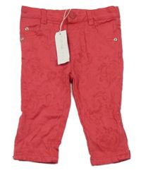 Nové - Malinové plátěné květinové kalhoty Rocha John Rocha