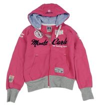 Malinovo-šedá propínací mikina s nápisem a kapucí 