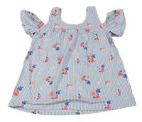 Modro-bílý pruhovaný top s kytičkami C&A