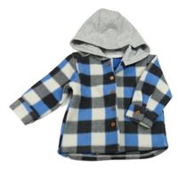 Černo-šedo-modro-bílá kostkovaná flaušová košilová bunda s kapucí So cute
