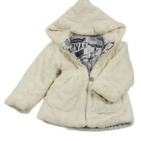 Smetanový kožešinový podšitý kabátek s kapucí 