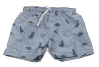 Světlemodré šusťákové plážové kraťasy s dinosaury H&M