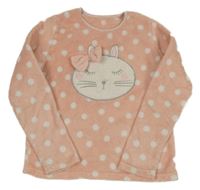 Růžová chlupatá mikina s puntíky a kočičkou