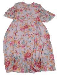 Růžovo-fialové šifonové šaty s květinami Shein