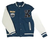 Modro-bílá baseballová mikina s nášivkami C&A