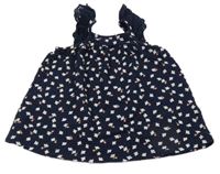 Tmavomodrý top s ptáčky a květinami Orchestra