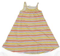 Červeno-béžovo-barevné pruhované puntíkaté bavlněné šaty Topolino