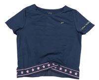 Tmavomodro-růžové sportovní funkční crop top s hvězdami Primark