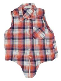 Červeno-bílo-modrá kostkovaná crop košile na zavazování H&M