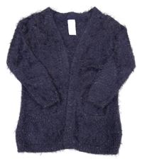 Tmavomodrý třpytivý chlupatý svetrový cardigan C&A