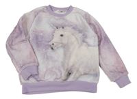 Bílo-lila chlupatá mikina s koněm H&M