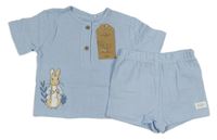 2set - Světlemodré mušelínové tričko se zajícem + kraťasy 