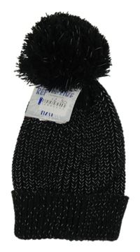 Nové - Černo-bílá melírovaná čepice s bambulí