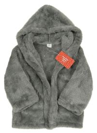 Nové - Šedý chlupatý cardigan s kapucí 