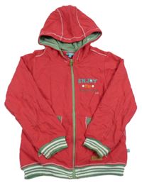 Tmavorůžová propínací mikina s nápisem a kapucí 