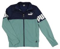 Tmavomodro-zelená sportovní propínací mikina s logem Puma