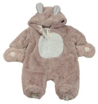 Světlerůžovo-bílá kožešinová podšitá kombinéza s kapucí + rukavice Next