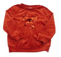 Červená sametová mikina s mašlí z flitrů Pep&Co