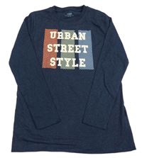 Tmavomodré melírované triko s nápisem Yigga