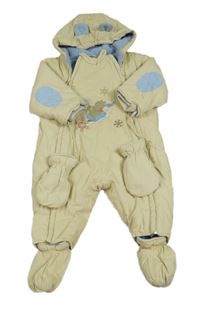 Béžová šusťáková zimní kombinéza s medvídkem Pú a kapucí+ rukavice+ boty Disney