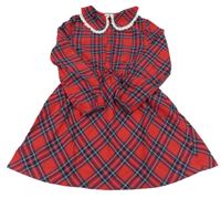 Červeno-tmavomodro-zelené kostkované šaty s límečkem C&A