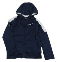 Tmavomodro-bílá sportovní propínací mikina s kapucí Nike