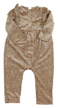 Pudrový sametový žebrovaný overal s volánky H&M