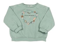 Světlezelená oversize mikina s kytičkami C&A